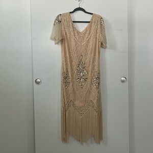 1920’s Peach/Tan Flapper Dress with Gold Sequins